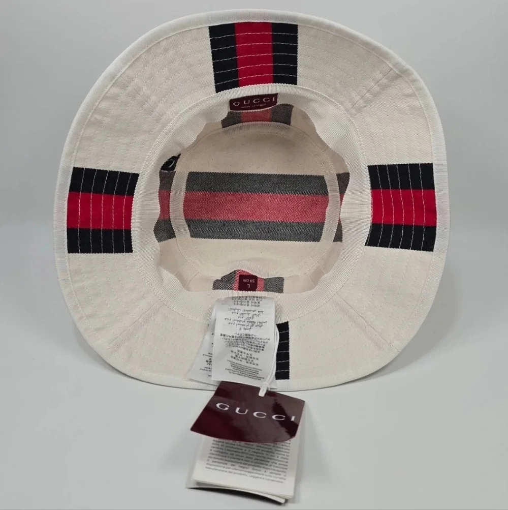 Certified Authentic Bnwt Gucci Cream Bucket Hat with Red and Black Stripes - Picture 2 of 3